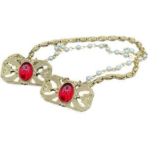 Vintage Ruby Red and Gold Toned Elegant Sweater Cardigan Clip